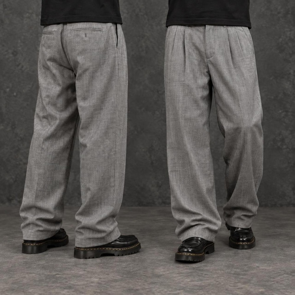 30x32 Gray Pleated Straight Wide Leg Dress Pants Men's Y2K Grunge